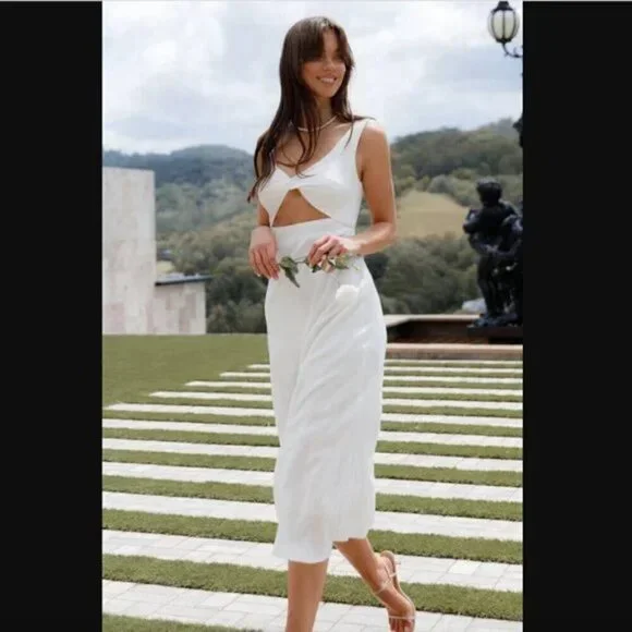 Petal & Pup White Apollo Twist Front Cut Out Midi Dress 2 - Picture 2 of 14